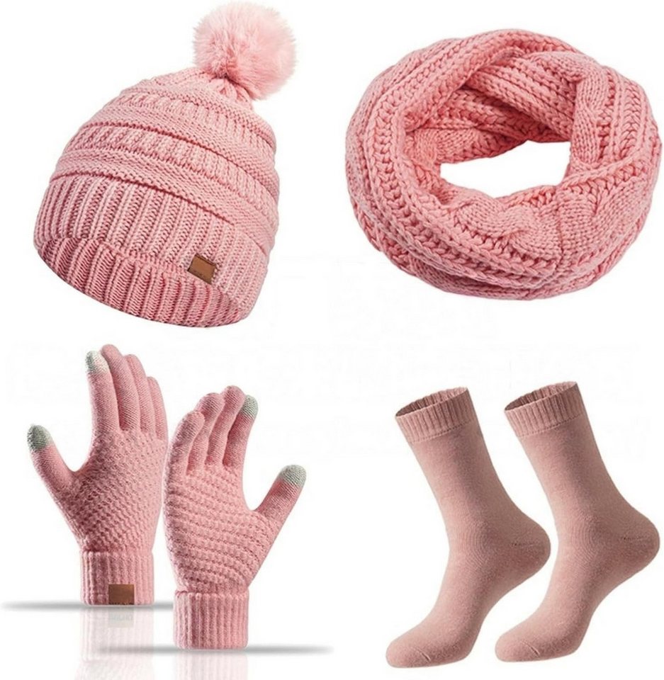 Coonoor Mütze & Schal Strickmützen-Schal-Handschuhe-Socken 4-teiliges Set Winterliches Wärmeset von Coonoor