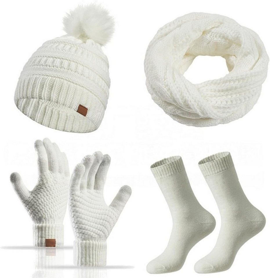 Coonoor Mütze & Schal Strickmützen-Schal-Handschuhe-Socken 4-teiliges Set Winterliches Wärmeset von Coonoor