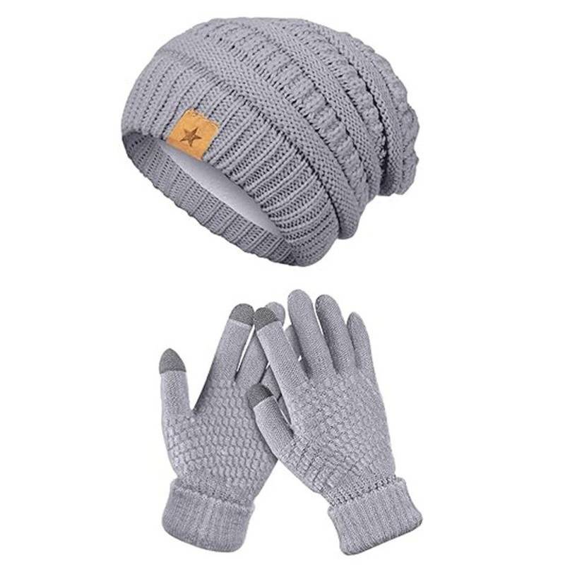 Coonoor Mütze & Schal Winter-Beanie-und-Handschuh-Set, warme Strickmütze, Touchscreen-Strickhandschuhe von Coonoor
