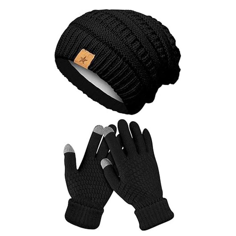 Coonoor Mütze & Schal Winter-Beanie-und-Handschuh-Set, warme Strickmütze, Touchscreen-Strickhandschuhe von Coonoor