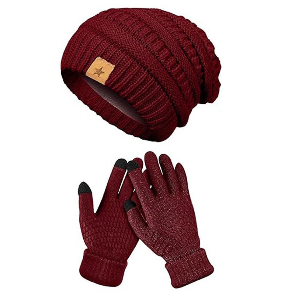 Coonoor Mütze & Schal Winter-Beanie-und-Handschuh-Set, warme Strickmütze, Touchscreen-Strickhandschuhe von Coonoor