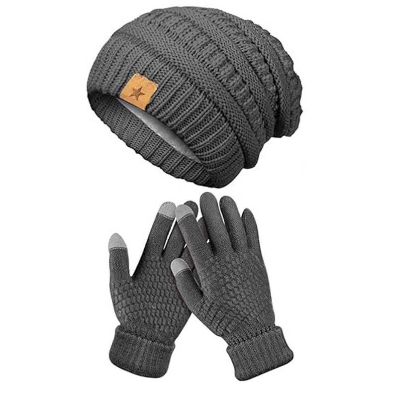 Coonoor Mütze & Schal Winter-Beanie-und-Handschuh-Set, warme Strickmütze, Touchscreen-Strickhandschuhe von Coonoor