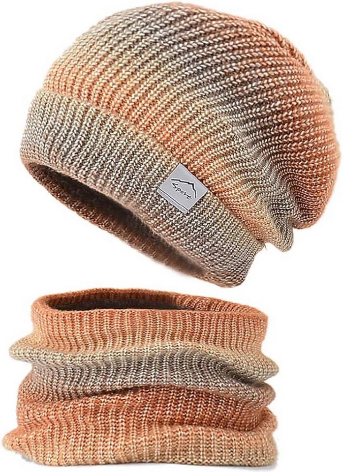 Coonoor Mütze & Schal Wintermütze Strickmütze mit Schal Damen Warme Wintermütze Mütze Schal Set,Wollmütze mit Farbverlauf von Coonoor