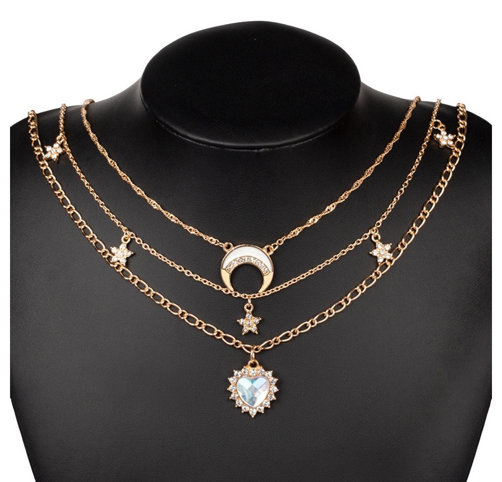 Coonoor Perlenkette Mehrreihige Halsketten für Damen,Boho Kristall-Mond Stapel-Halskette von Coonoor