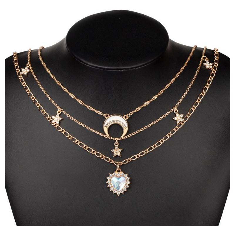 Coonoor Perlenkette Mehrreihige Halsketten für Damen,Boho Kristall-Mond Stapel-Halskette von Coonoor