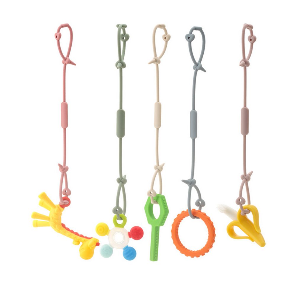Coonoor Schnullerbefestigung Silikon Spielzeugstraps für Babys, Schnullerclip Set, (5-tlg), Für Kinderwagen Hochstuhl Autositz Fechten von Coonoor