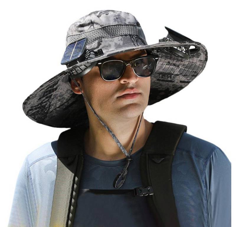 Coonoor Sonnenhut Solar-Ventilator-Hut mit breiter Krempe, UPF 50+ für Damen Herren Outdoor Fischerhut Strandhut mit integriertem Ventilator im Sommer von Coonoor