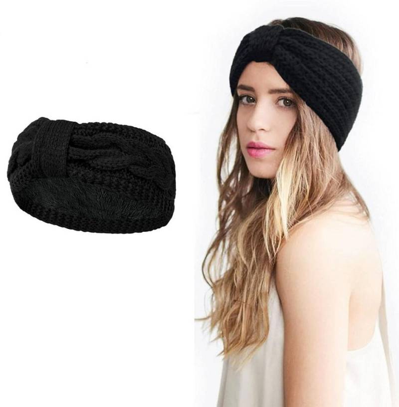 Coonoor Stirnband Damen gestricktes Haarband mit Schleife und Zopfmuster (1-St) Ohrenwärmer gefüttert mit weichem Fleece Innenfutter von Coonoor