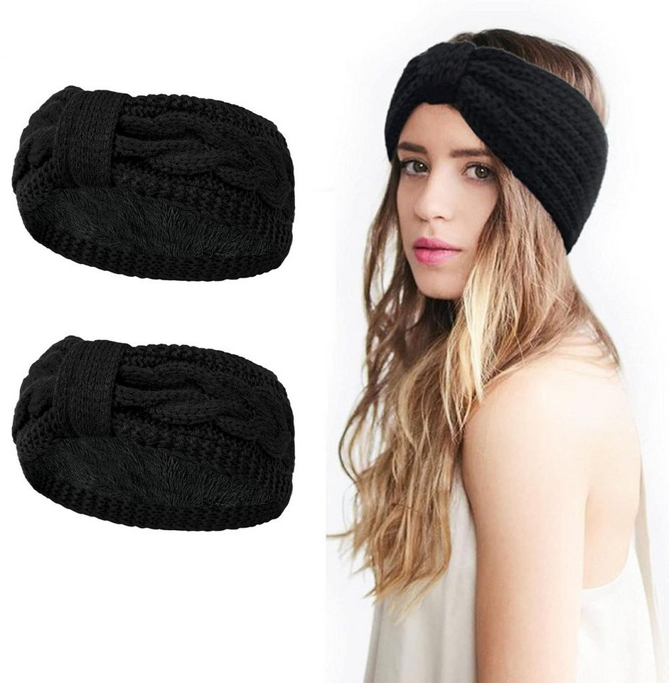 Coonoor Stirnband Damen gestricktes Haarband mit Schleife und Zopfmuster (2-St) Ohrenwärmer gefüttert mit weichem Fleece Innenfutter von Coonoor