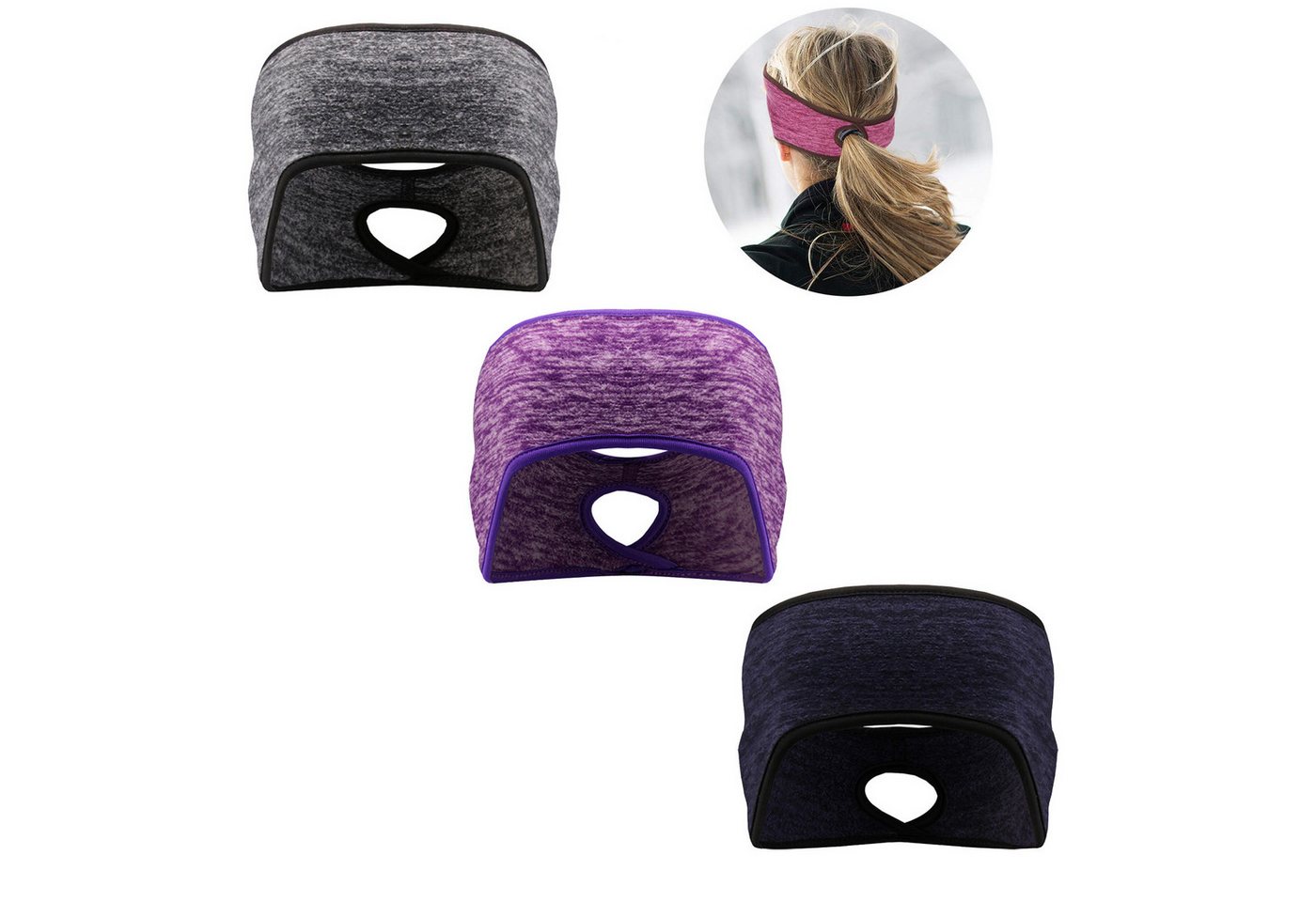 Coonoor Stirnband Fleece Stirnband mit Pferdeschwanzöffnung, Ohrwärmer für Frauen (3-St) ideal für Winter, Laufen, Outdoor-Sport & Fitness von Coonoor