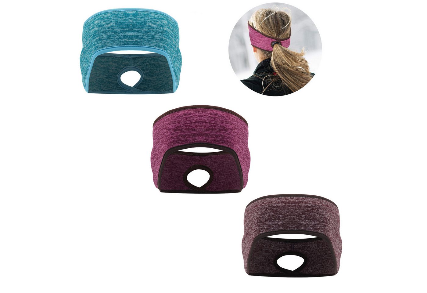 Coonoor Stirnband Fleece Stirnband mit Pferdeschwanzöffnung, Ohrwärmer für Frauen (3-St) ideal für Winter, Laufen, Outdoor-Sport & Fitness von Coonoor