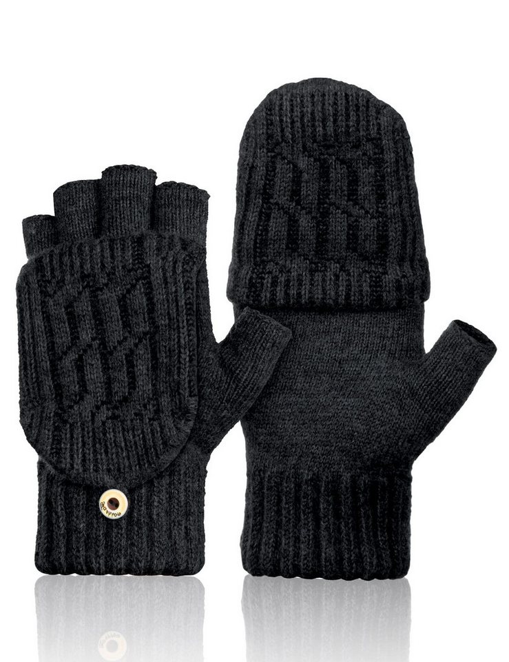 Coonoor Strickhandschuhe Halbfingerhandschuhe mit Kappe,Winter Flip Handschuhe mit Berührung Fingerlose Handschuhe Winterhandschuhe für Damen Herren von Coonoor