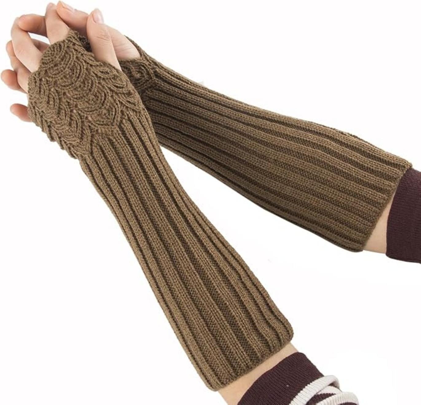 Coonoor Strickhandschuhe Winter Gestrickte Handschuhe für Damen, Fingerlose Feinstrick lang von Coonoor