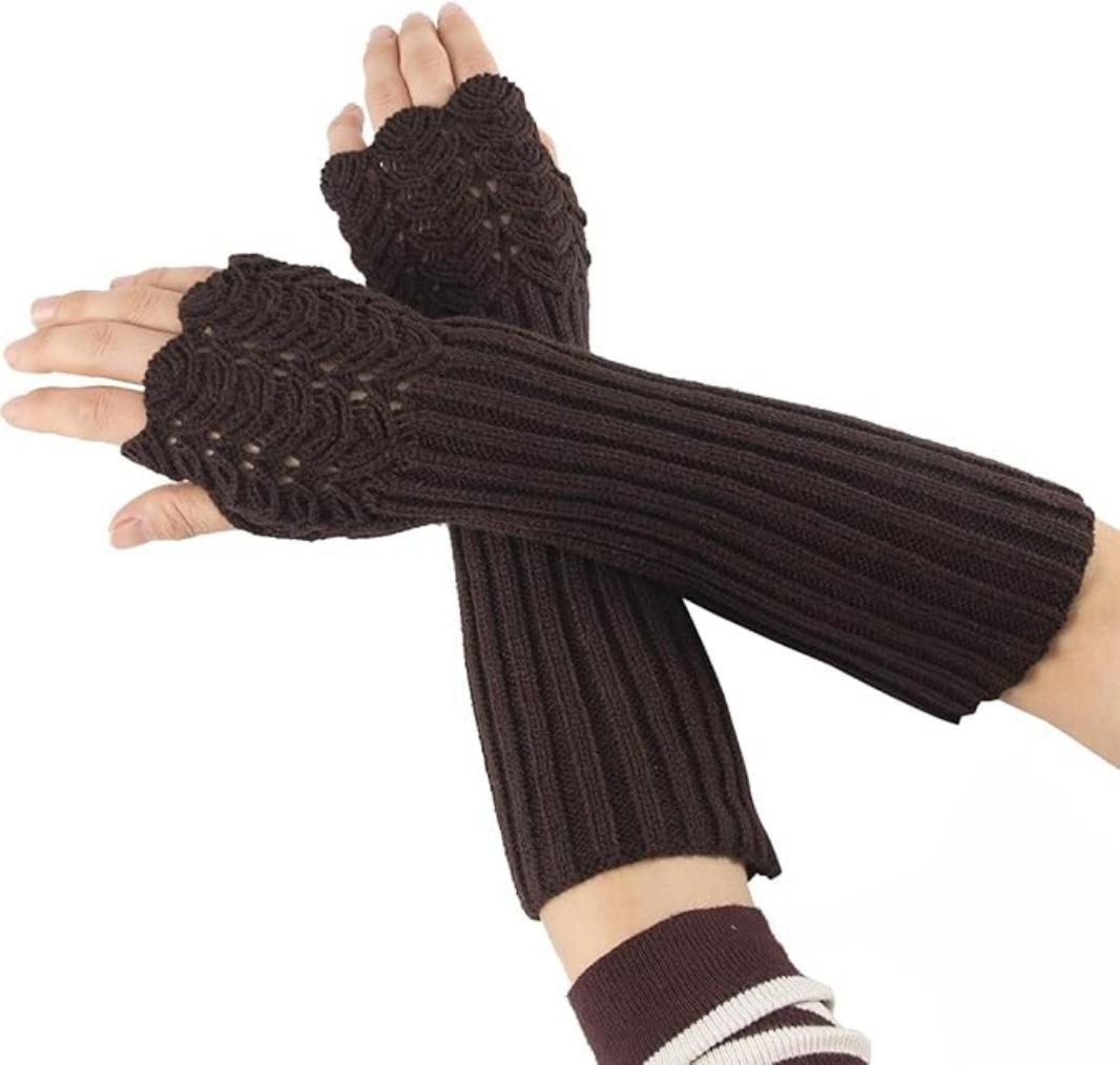 Coonoor Strickhandschuhe Winter Gestrickte Handschuhe für Damen, Fingerlose Feinstrick lang von Coonoor