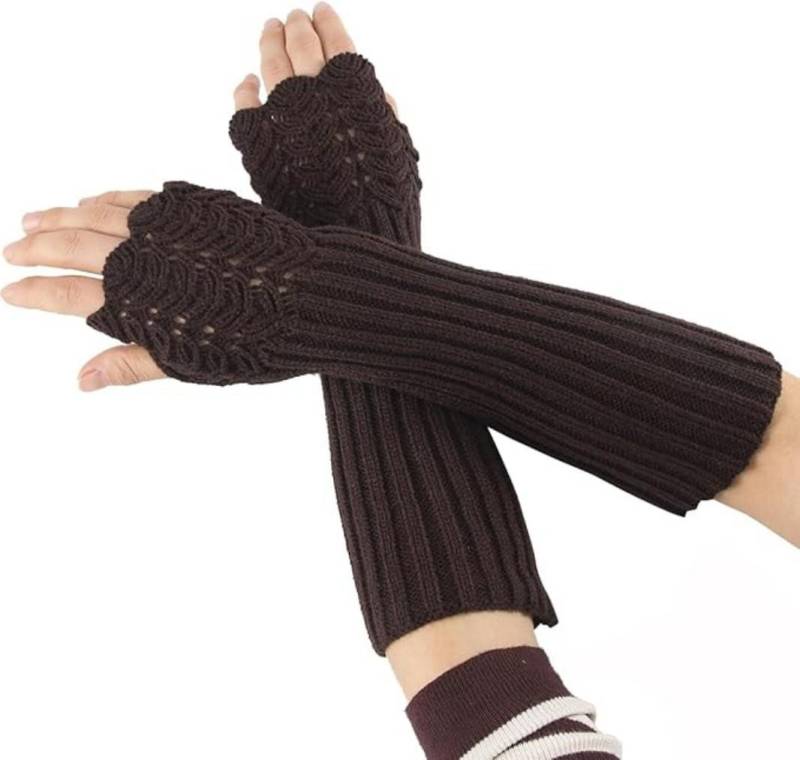 Coonoor Strickhandschuhe Winter Gestrickte Handschuhe für Damen, Fingerlose Feinstrick lang von Coonoor