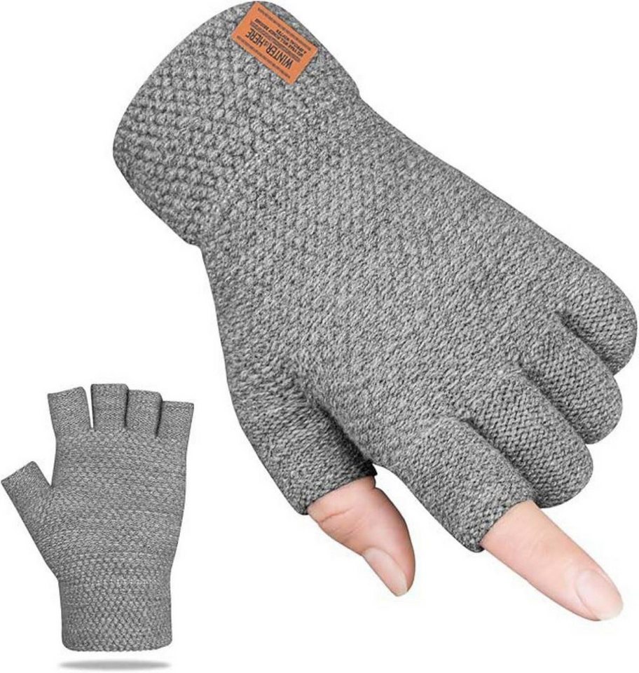 Coonoor Strickhandschuhe fingerlose Winterhandschuhe Halbfinger Rippstrick Damen Herren von Coonoor
