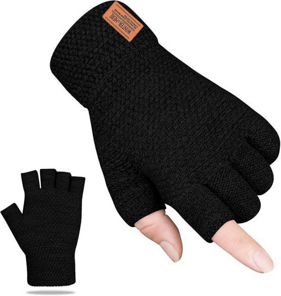 Coonoor Strickhandschuhe fingerlose Winterhandschuhe Halbfinger Rippstrick Damen Herren von Coonoor
