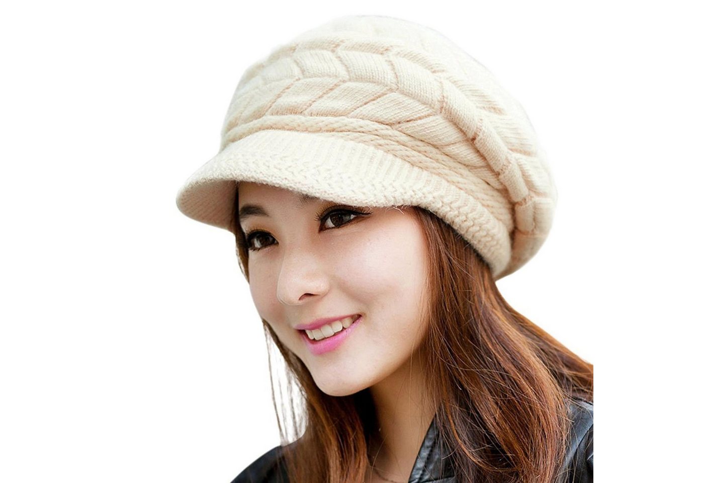 Coonoor Strickmütze Damen Wintermütze aus dickem, Warm gefütterte Strickmütze Beanie mit Schirm, Einheitsgröße, warm, weich von Coonoor