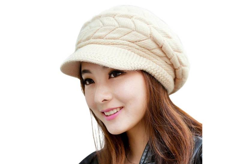 Coonoor Strickmütze Damen Wintermütze aus dickem, Warm gefütterte Strickmütze Beanie mit Schirm, Einheitsgröße, warm, weich von Coonoor