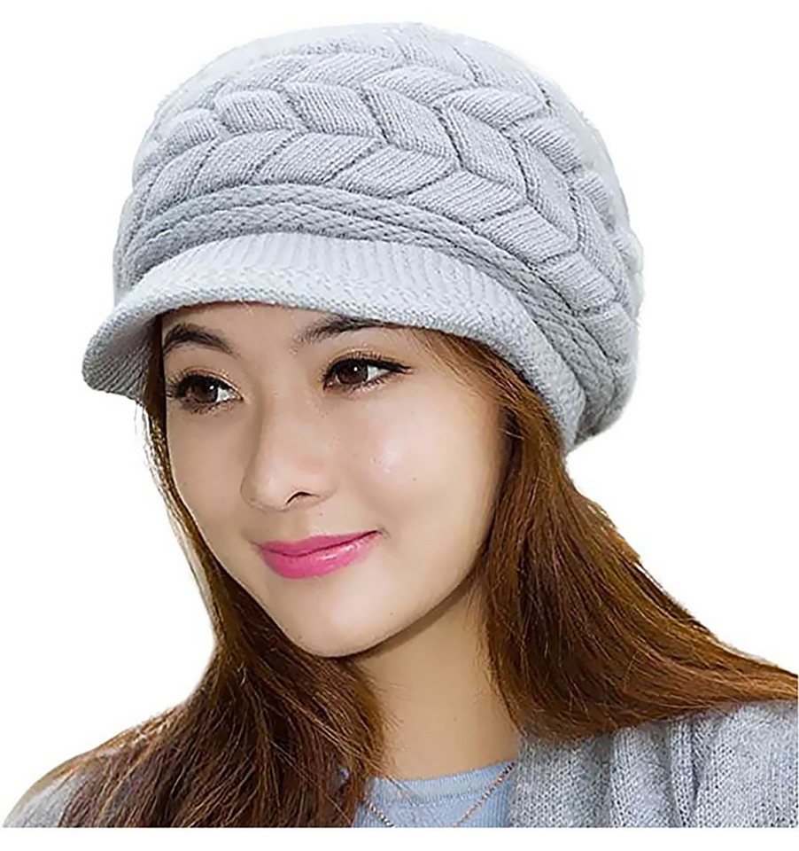 Coonoor Strickmütze Damen Wintermütze aus dickem, Warm gefütterte Strickmütze Beanie mit Schirm, Einheitsgröße, warm, weich von Coonoor
