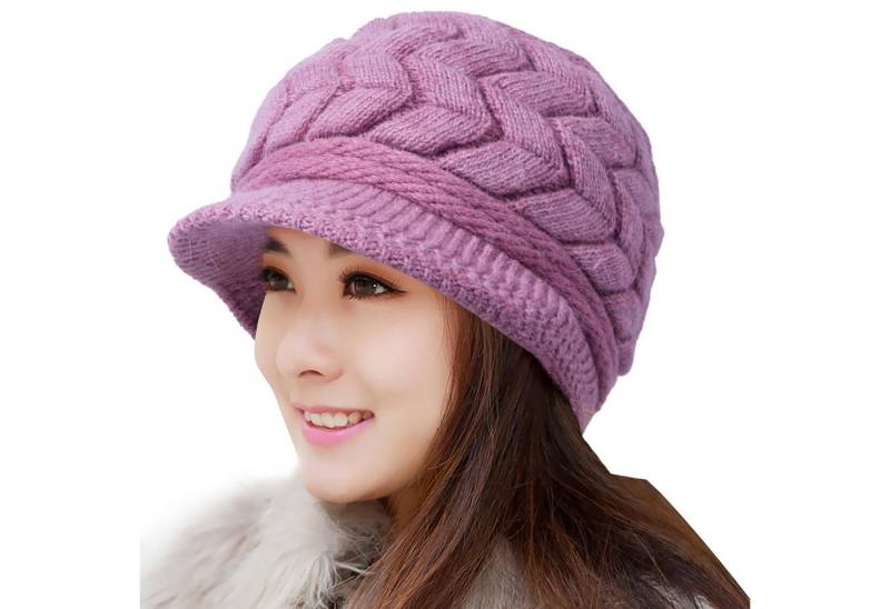 Coonoor Strickmütze Damen Wintermütze aus dickem, Warm gefütterte Strickmütze Beanie mit Schirm, Einheitsgröße, warm, weich von Coonoor
