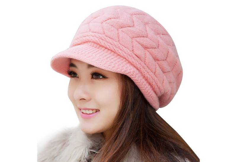 Coonoor Strickmütze Damen Wintermütze aus dickem, Warm gefütterte Strickmütze Beanie mit Schirm, Einheitsgröße, warm, weich von Coonoor