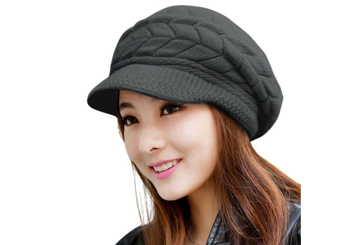 Coonoor Strickmütze Damen Wintermütze aus dickem, Warm gefütterte Strickmütze Beanie mit Schirm, Einheitsgröße, warm, weich von Coonoor