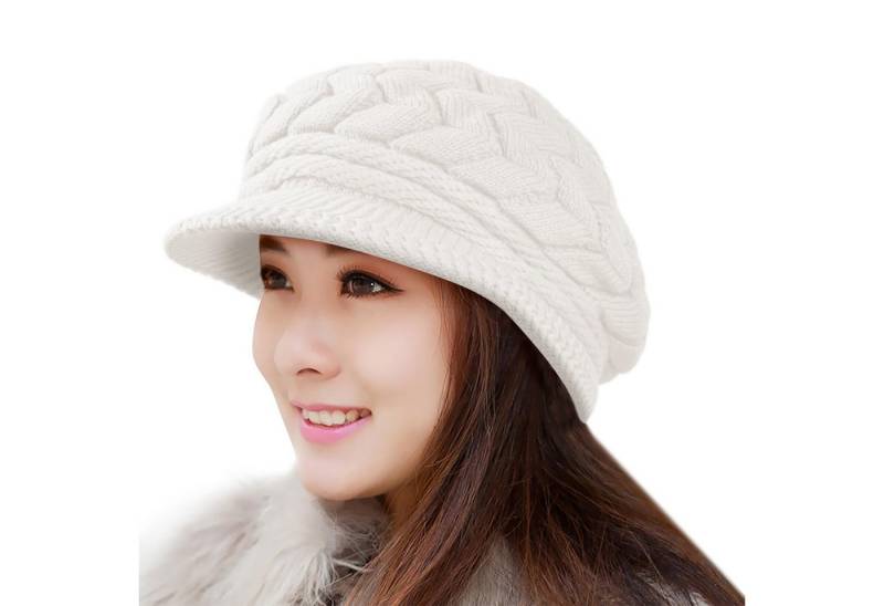 Coonoor Strickmütze Damen Wintermütze aus dickem, Warm gefütterte Strickmütze Beanie mit Schirm, Einheitsgröße, warm, weich von Coonoor