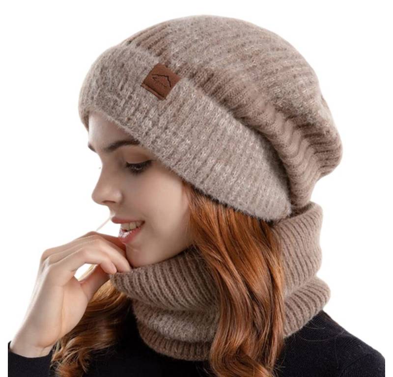 Coonoor Strickmütze Herbst Winter Schal und Mütze Set 55-60CM Wintermütze Strickmütze mit Schal Damen Warme Mütze Beanie von Coonoor