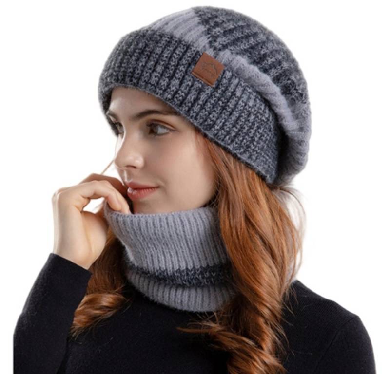 Coonoor Strickmütze Herbst Winter Schal und Mütze Set 55-60CM Wintermütze Strickmütze mit Schal Damen Warme Mütze Beanie von Coonoor