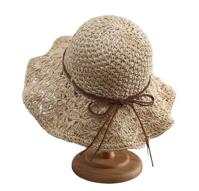 Coonoor Strohhut Breite Krempe Sonnenhut Sommerhut Damen Strandhut Faltbar Strohhut Einheitgröße wellenförmiger Rand von Coonoor