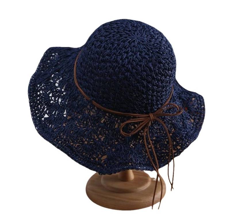 Coonoor Strohhut Breite Krempe Sonnenhut Sommerhut Damen Strandhut Faltbar Strohhut Einheitgröße wellenförmiger Rand von Coonoor