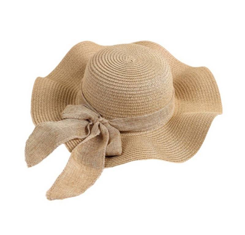 Coonoor Strohhut Damen faltbar Sonnenhut Sommerhut Strandhut Straw hat Einheitgröße wellenförmiger Rand von Coonoor