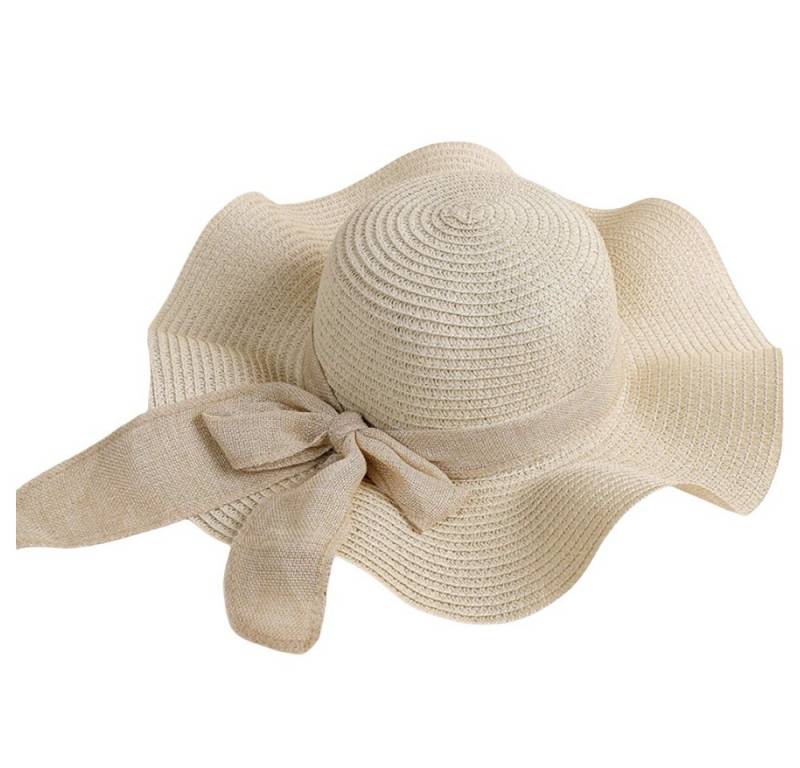 Coonoor Strohhut Damen faltbar Sonnenhut Sommerhut Strandhut Straw hat Einheitgröße wellenförmiger Rand von Coonoor