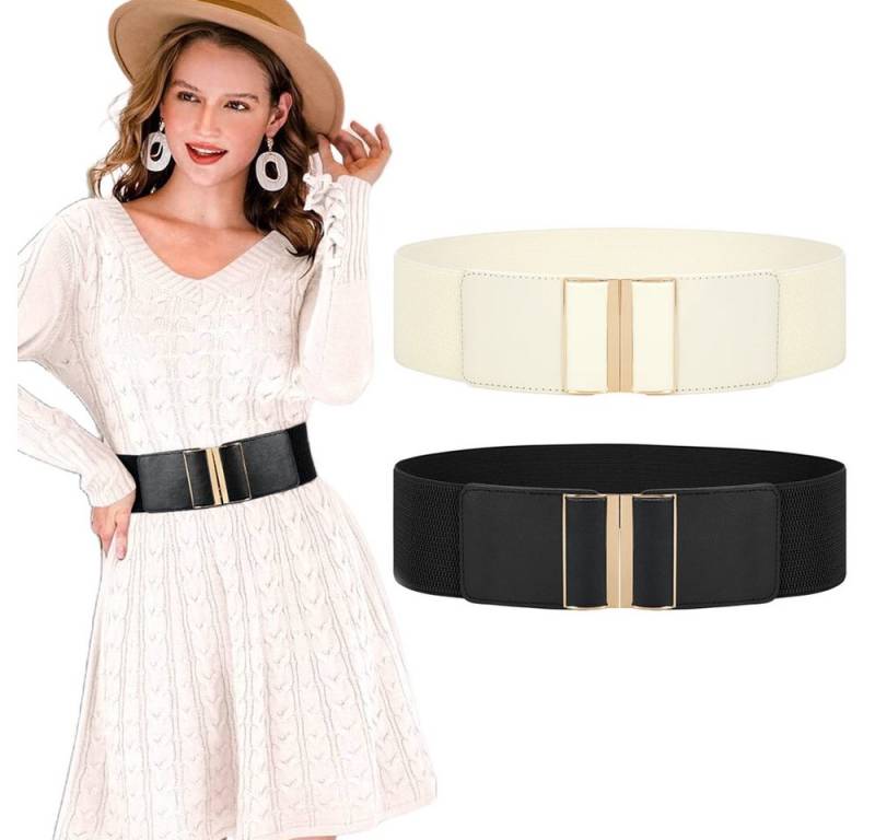 Coonoor Taillengürtel 2 Stück Elastischer Gürtel für Damen,7.5cm breiter Retro Gürtel von Coonoor