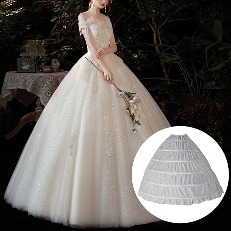 Coonoor Unterrock Petticoat Unterrock Damen Lang Weiß 6 Reifrock Fluffy Underskirt für Brautkleid Ballkleid von Coonoor