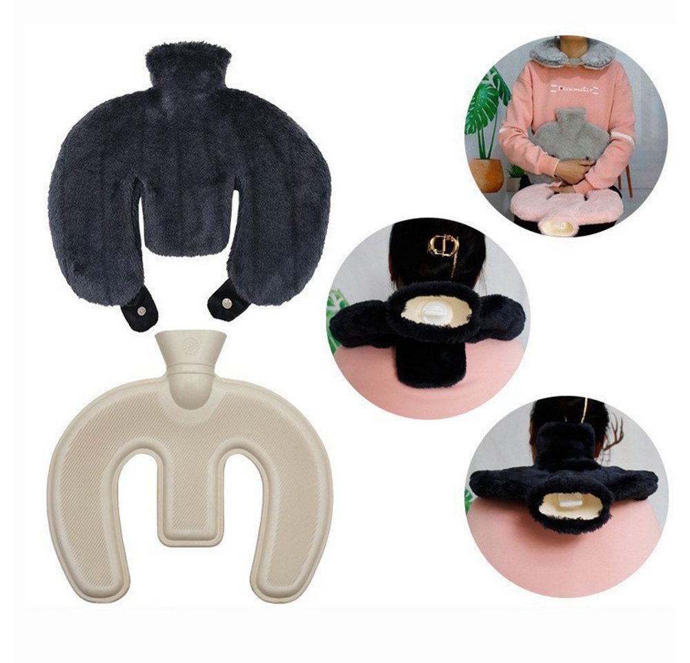 Coonoor Wärmflasche Nackenwärmflasche mit Weichem Bezug, 1L U-Förmige Wärmflasche, Flauschig Bettflasche für Frauen Männer Kinder von Coonoor