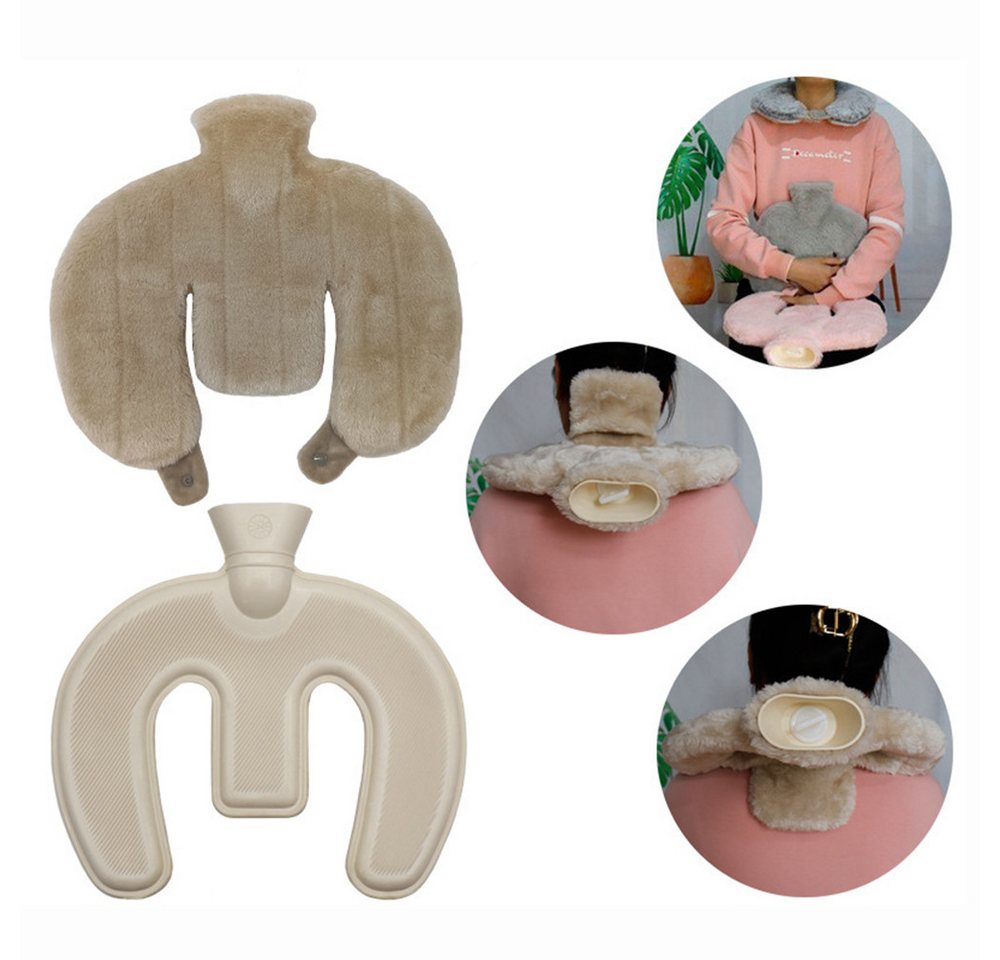 Coonoor Wärmflasche Nackenwärmflasche mit Weichem Bezug, 1L U-Förmige Wärmflasche, Flauschig Bettflasche für Frauen Männer Kinder von Coonoor