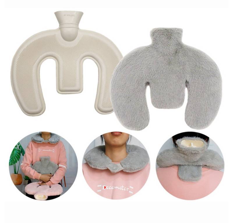 Coonoor Wärmflasche Nackenwärmflasche mit Weichem Bezug, 1L U-Förmige Wärmflasche, Flauschig Bettflasche für Frauen Männer Kinder von Coonoor