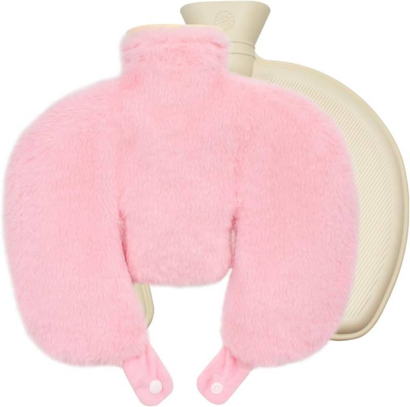 Coonoor Wärmflasche Nackenwärmflasche mit Weichem Bezug, 1L U-Förmige Wärmflasche, Flauschig Bettflasche für Frauen Männer Kinder von Coonoor