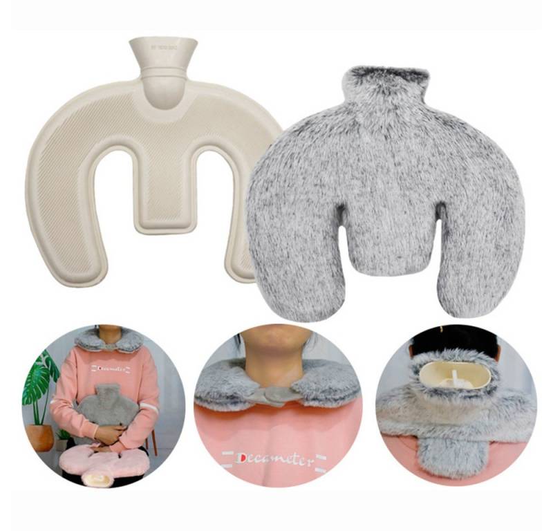 Coonoor Wärmflasche Nackenwärmflasche mit Weichem Bezug, 1L U-Förmige Wärmflasche, Flauschig Bettflasche für Frauen Männer Kinder von Coonoor