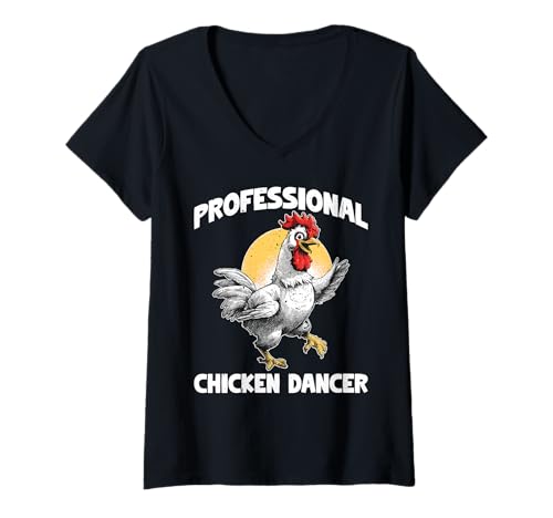 Damen Professional Chicken Dancer Geflügelbauer Humor - T-Shirt mit V-Ausschnitt von Coop Comedy Chicken Farming Spaß