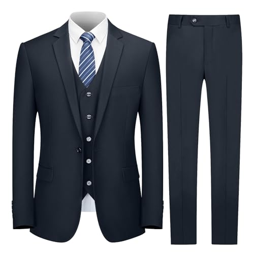 Cooper & Nelson Anzüge für Männer, Herrenanzüge Slim Fit, solide Jacke Weste Hose mit Krawatte, EIN-Knopf-Anzug-Set, Navy, L Cooper & Nelson Anzüge für Männer, Herrenanzüge Slim Fit, solide Jacke Weste Hose mit Krawatte, EIN-Knopf-Anzug-Set, Navy, L von Cooper & Nelson