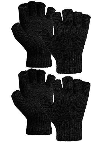 Cooraby 2 Paar verdickte Kaschmir-warme Halbfingerhandschuhe Winter gestrickte fingerlose Handschuhe für Damen und Herren, Schwarz, M von Cooraby