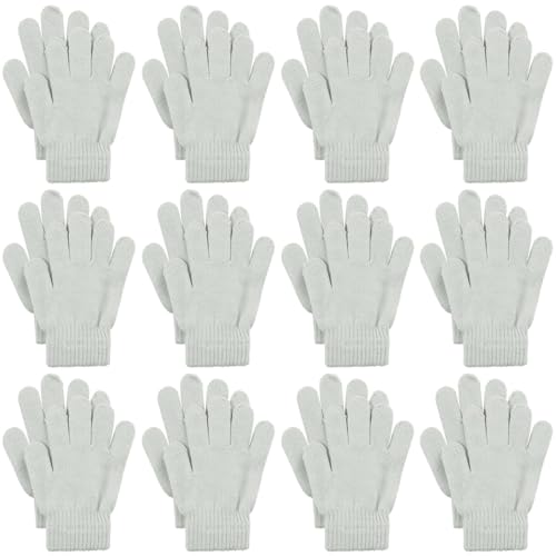 Cooraby 12 Paar Kinder Winter Magic Handschuhe Kinder dehnbar Warm Magic Handschuhe Jungen oder Mädchen Strickhandschuhe - Grau - Medium von Cooraby