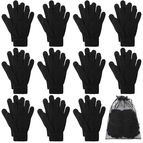Cooraby 12 Paar Winter Magic Handschuhe Dehnbare Warme Strickhandschuhe mit Netz-Aufbewahrungstasche für Männer oder Frauen von Cooraby