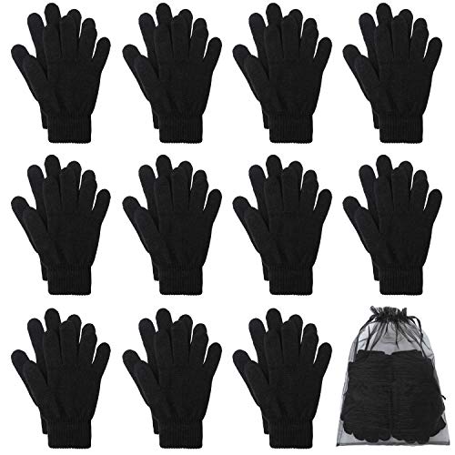 Cooraby 12 Paar Winter Magic Handschuhe Dehnbare Warme Strickhandschuhe mit Netz-Aufbewahrungstasche für Männer oder Frauen von Cooraby