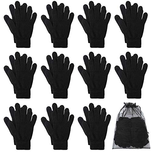Cooraby 12 Paar Winter Magic Handschuhe Stretchy Warme Strickhandschuhe mit Mesh Aufbewahrungstasche für Damen oder Herren - Schwarz - X-Small Cooraby 12 Paar Winter Magic Handschuhe Stretchy Warme Strickhandschuhe mit Mesh Aufbewahrungstasche für Damen oder Herren - Schwarz - X-Small von Cooraby
