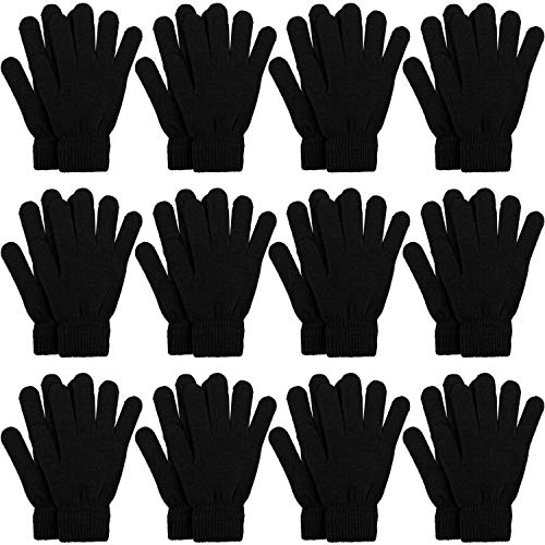 Cooraby 12 Paar Winter Strickhandschuhe Magic Gloves Stretchy Full Finger Handschuhe für Männer, Frauen oder Jugendliche, schwarz, Large von Cooraby