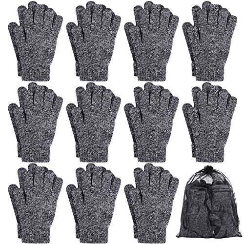 Cooraby 12 Paare Wintermagie-Handschuhe, dehnbar warme Strickhandschuhe mit Mesh-Aufbewahrungstasche für Männer oder Frauen von Cooraby